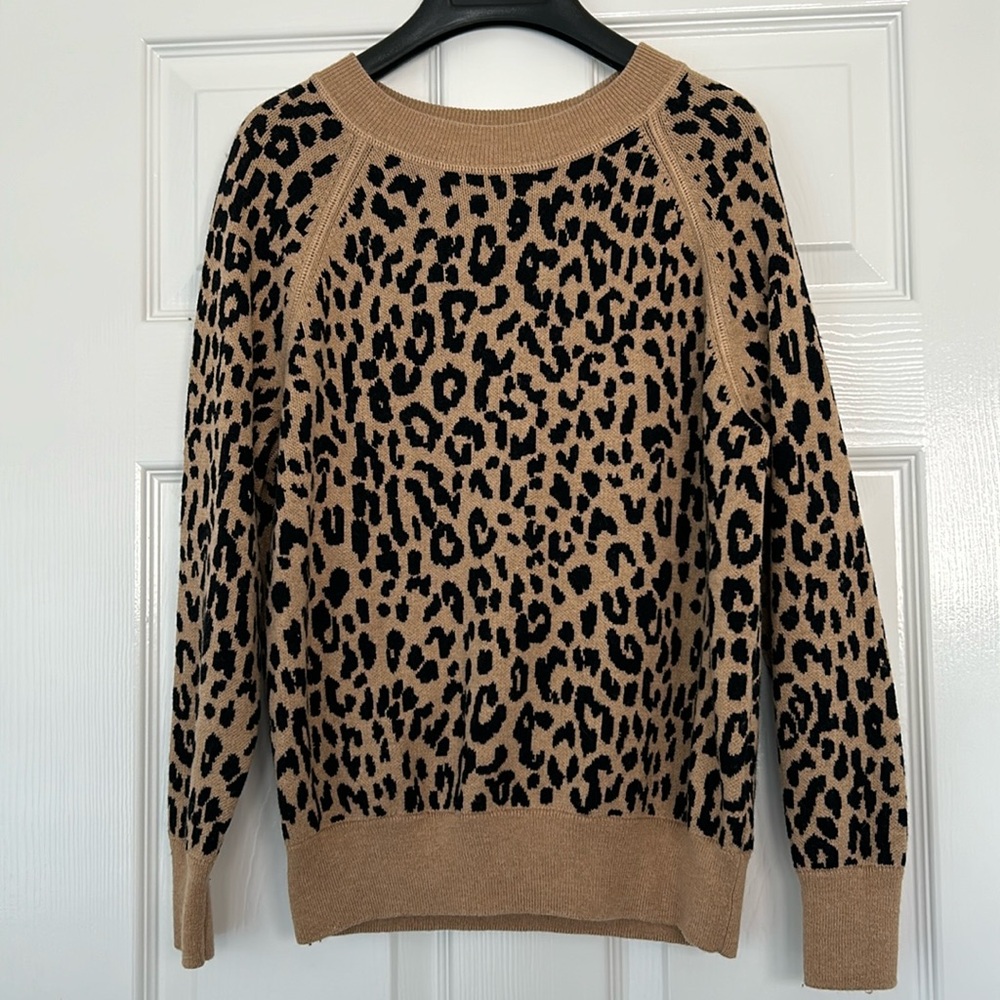J. Crew boyfriend crewneck sweater in leopard-print Re-Imagined Wool